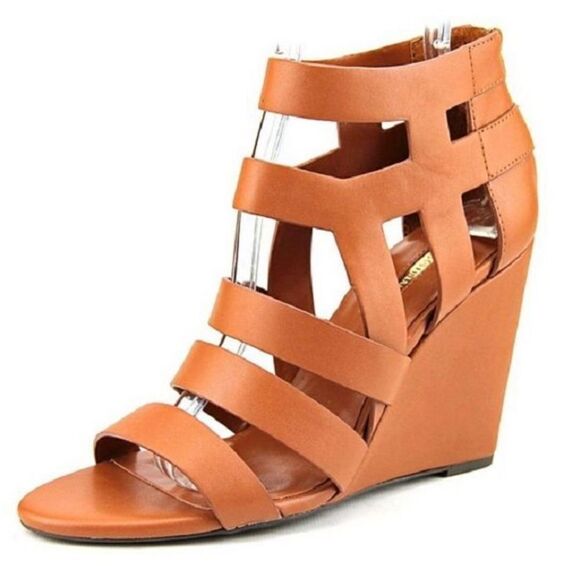 Cognac Brown BCBGeneration Maya Wedge Sandal Sz 8 - Picture 1 of 10